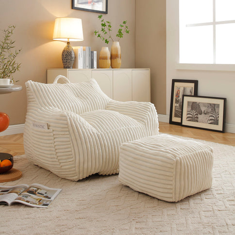 Giant Bean Bag Chair With Armrests And Footstool