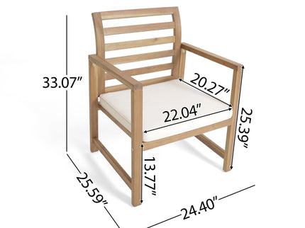 Outdoor Acacia Wood Club Chairs, 2 Pieces Set - Natural Stained / White