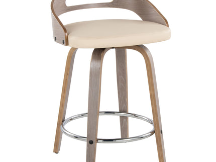 Cassis - Mid Century Modern Fixed Height Counter Stool With Swivel With Round Footrest (Set of 2)