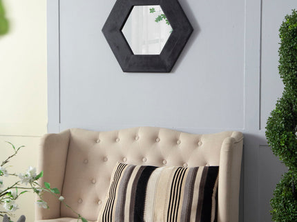 Hexagon Mirror With Natural Wood Frame, Wall Decor For Living Room Bathroom Hallway