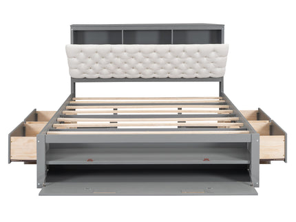 Platform Bed With Storage Headboard, Shoe Rack And 4 Drawers