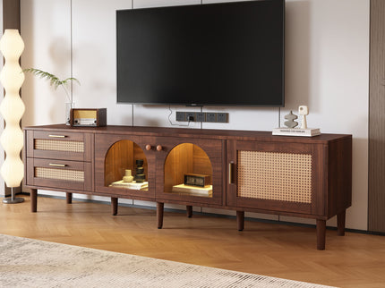 TV Stand With 3 Cabinets & 2 Drawers, LED Light Media Console For TVs Up To 80" - Dark Brown