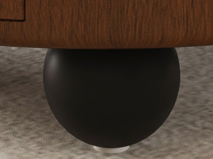 Round Coffee Table With Ball Feet, Pull Handle Storage Drawer - Bouguer Walnut / Brown