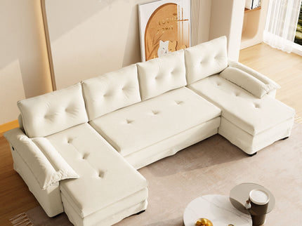 U-Shaped Sleeper Sofa With Pull Out Bed, Removable Armrests & USB Ports For Living Room