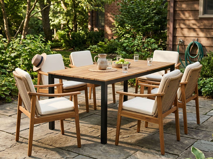 7 Piece Outdoor Patio Dining Set With & 6 Arm Chairs