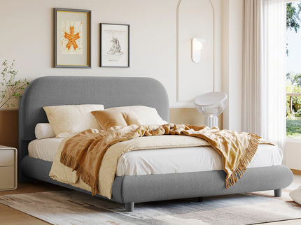 Upholstered Platform Bed With Thick Solid Frame And Stylish Curve-Shaped Design