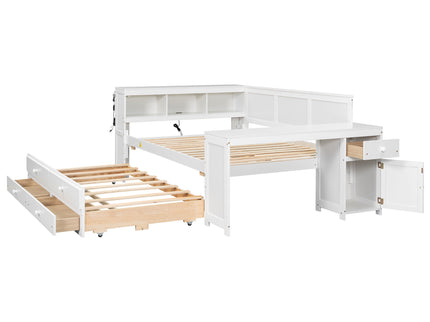 Daybed With Storage Shelves, Drawers, Trundle, Charging Station, LED Light, Desk And Cabinet
