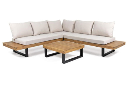 Sebastian - Hand Crafted 4 Piece Sofa Set With Water Resistant Cushions - Beige / Teak