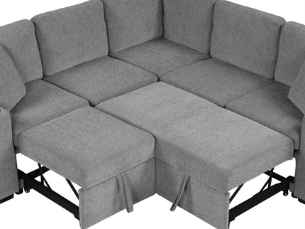 Sectional Sofa Convertible Pull-Out Bed With Storage Ottoman & USB Ports