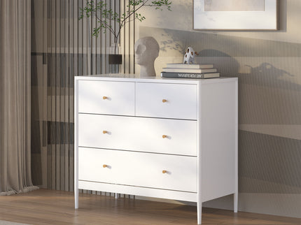 4 Drawer Kids Dresser With Antique Brass Pulls - White