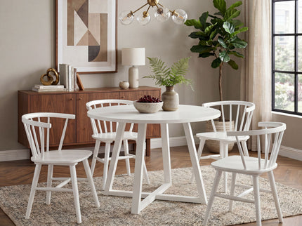 Edo - 5 Piece Dining Set, Trestle Dining Table With 4 Windsor Chairs - White