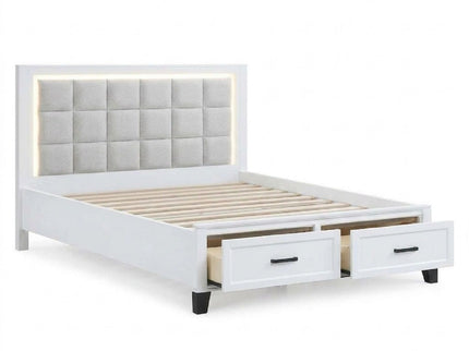 Upholstered Headboard Platform Bed With LED Lighting And Underbed Drawers