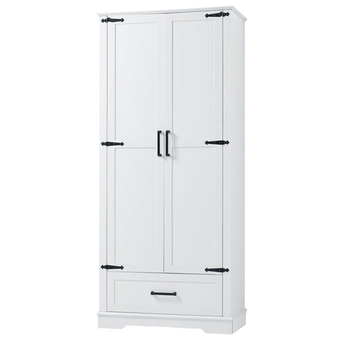 Tall Bathroom Storage Cabinet With 2 Doors And 2 Drawer, Adjustable Shelf - White