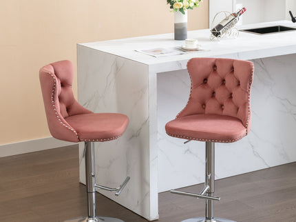 Swivel Barstools Adjusatble Seat Height From 25-33", Modern Upholstered Base Bar Stools With Backs Comfortable Tufted For Home Pub And Kitchen Island (Set of 2)