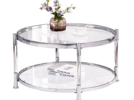 Contemporary Acrylic, Coffee Table, Round Tempered Glass Coffee Table - Chrome / Silver