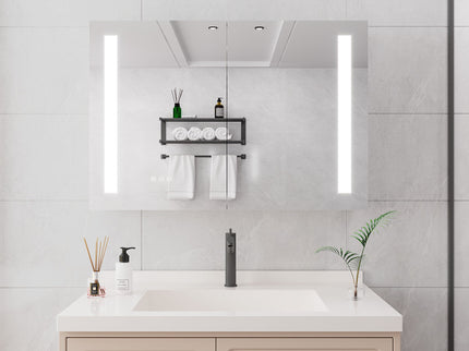 LED Medicine Cabinet With Mirror, Double Door With Defogger, Dimmer, Surface Mount