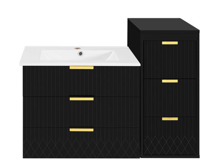 Wall Mounted Floating Cabinet With Double Drawer, Rectangular Sink