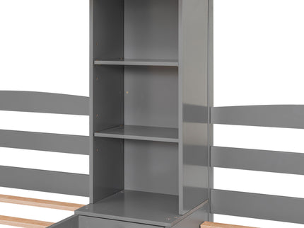 Twin Over Twin & Twin Bunk Bed With Drawers, Staircase Storage, Built In Shelves - Gray