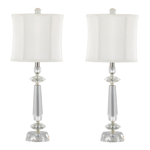 Karat - Contemporary Crystal Table Lamp (Set of 2) - Clear Crystal / Chrome / White Softback