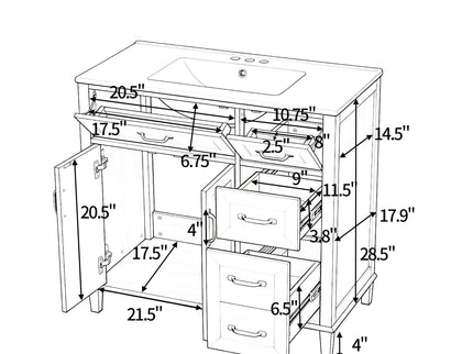 Bathroom Vanity With Sink, Soft Close Doors & Drawers - Wood