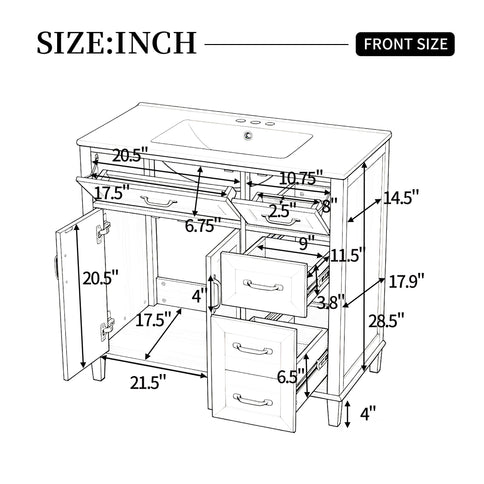 Bathroom Vanity With Sink, Soft Close Doors & Drawers - Wood