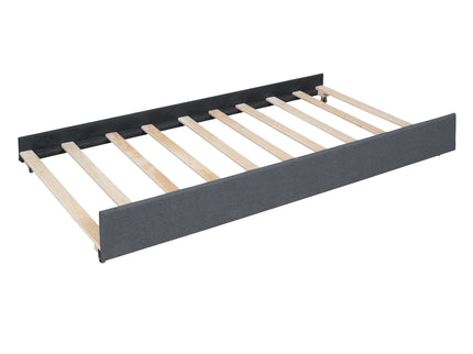 Upholstered Platform Bed With Brick Pattern Headboard And Twin Long Size Trundle