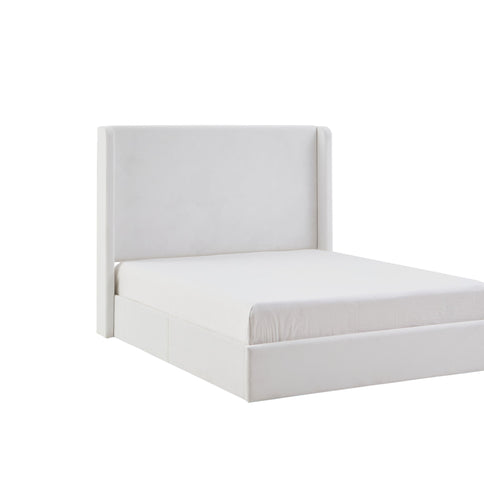 Carmen - King Size Upholstered Wingback Bed - White