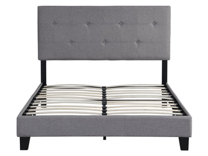 Modern Upholstered Platform Bed Frame With Button Tufted Headboard And Wood Slat Support