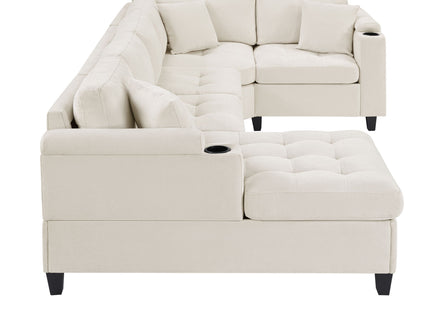 U Shaped Sectional Sofa, Corner Living Room Couch With Built In Cup Holders, Storage, USB Ports