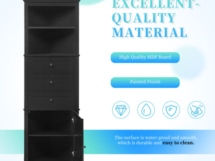 Tall Storage Cabinet With 3 Drawers And Adjustable Shelves For Bathroom
