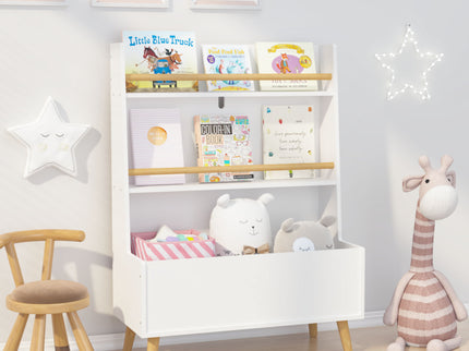 Bookshelf , Book Organizer With Toy Storage - White