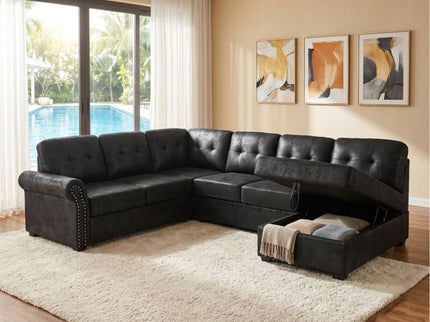 U Shape Sectional Sleeper Sofa With Pull Out Bed And Storage Chaise - Black