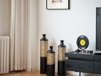 Floor Metal Vases Decorated Metal Vases (Set of 3) Gorgeous Home Decoration Large Glazed Metal Vases - Black / Gold