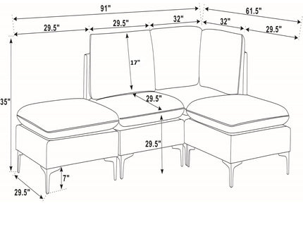 Upholstered Modular Sectional With Tall Legs, Medium Firm Seat