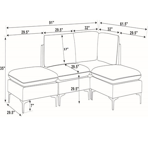 Upholstered Modular Sectional With Tall Legs, Medium Firm Seat
