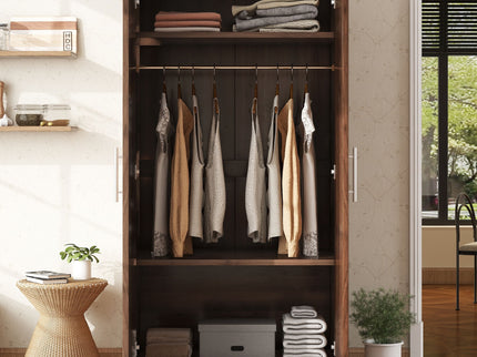 2 Door Wooden Wardrobe Armoire With 3 Storage Shelves - Brown
