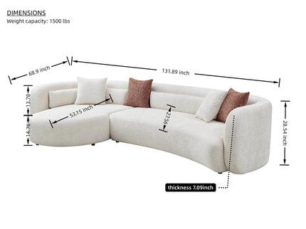 Curved Sectional Sofa, L - Shape Modular Chaise