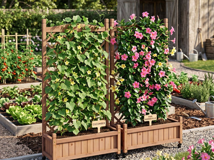 Raised Garden Bed With Trellis 2 Pack, Outdoor Planter Box & Plant Stand With Climbing Racks - Brown