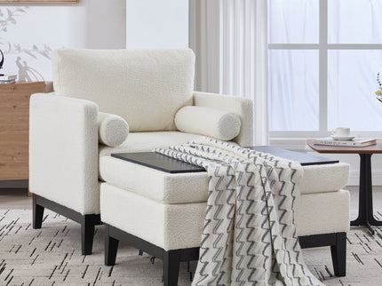Farmhouse Upholstered Accent Chair With Ottoman, Reversible Lid Coffee Table