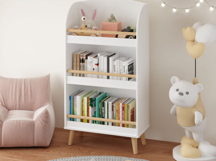 Bookshelf 3 Tier Book Organizer With Toy Storage - White