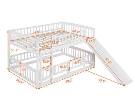 Low Bunk Bed With Slide, Fence And Ladder
