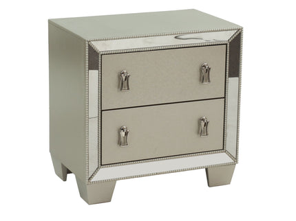 Nightstand With 2 Drawers And Mirror Accent - Silver