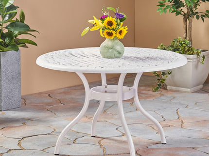 Tranquilius - Outdoor Round Dining Table With Lattice Tabletop, Umbrella Hole And Curved Legs