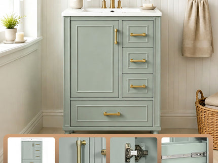 Modern Bathroom Vanity With Sink, Soft Close Doors, 3 Drawers