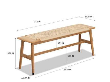 Woven Design Dining Bench For Dining Room, Bedroom - Natural Oak