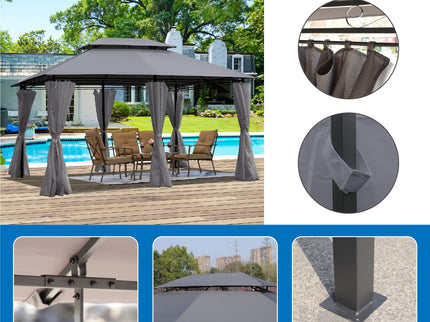 13 0 Ft Outdoor Patio Gazebo Canopy Tent With Ventilated Double Roof And Side Wall (Detachable Curtain Included On All Sides) Suitable For Lawn Garden Backyard And Deck - Gray