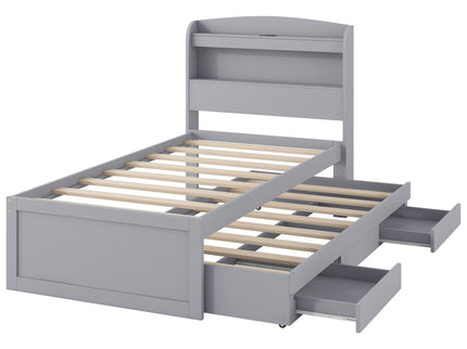 Platform Bed With LED Headboard, Charging Station, Trundle And 2 Drawers