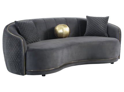 Luxe Upholstered Curved Sofa With Trim And Diamond Quilting - Dark Gray