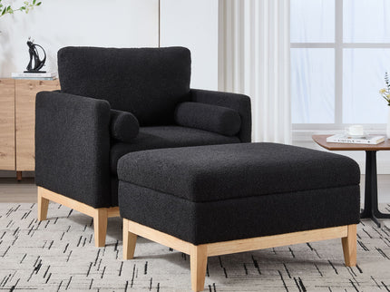Oversized 360 Degree Swivel Barrel Accent Chair And Ottoman Set With Storage