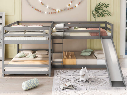 L-Shaped Bunk Bed With Slide And Short Ladder